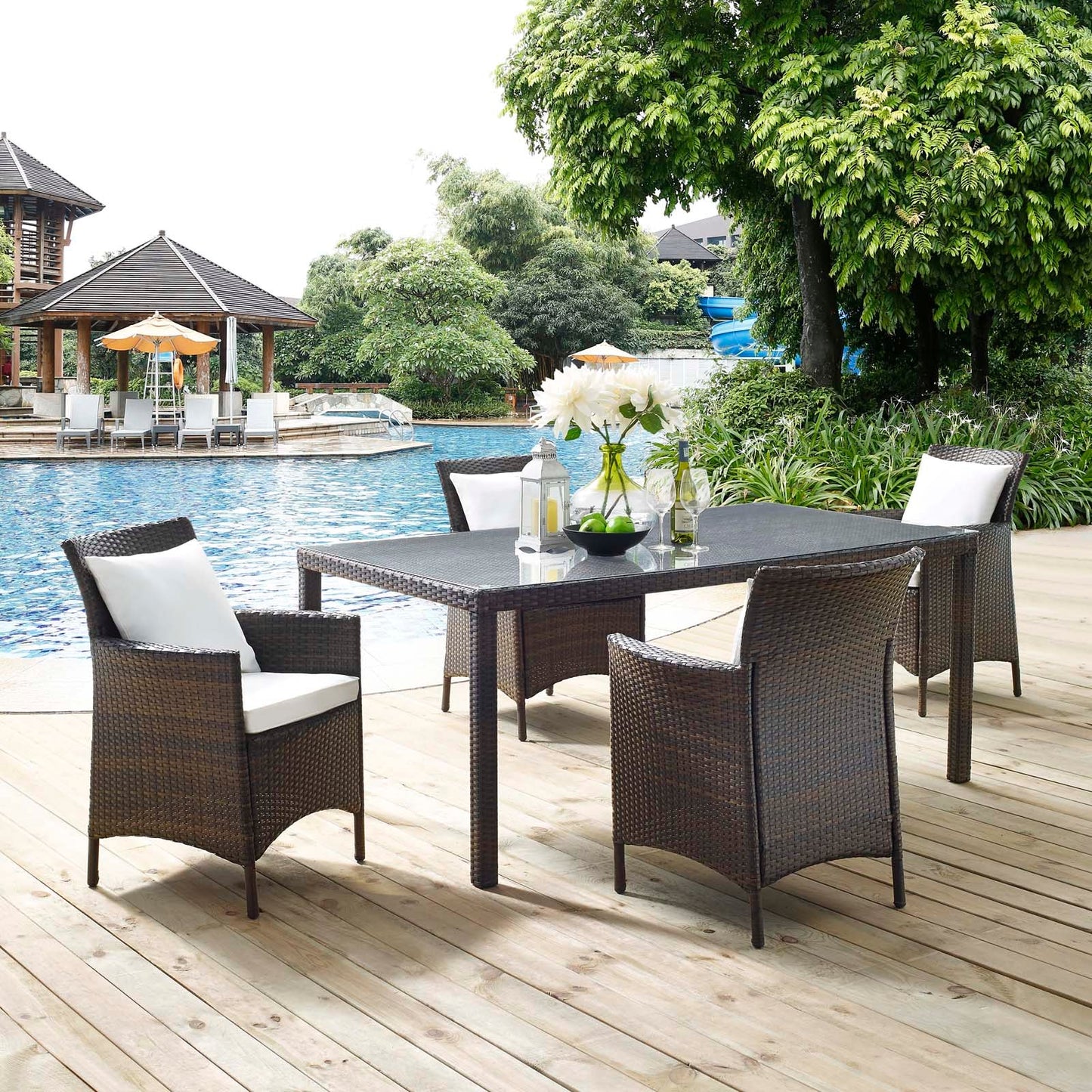 Modway Conduit 5 Piece Outdoor Patio Wicker Rattan Set | Outdoor Sofas, Loveseats & Sectionals | 
