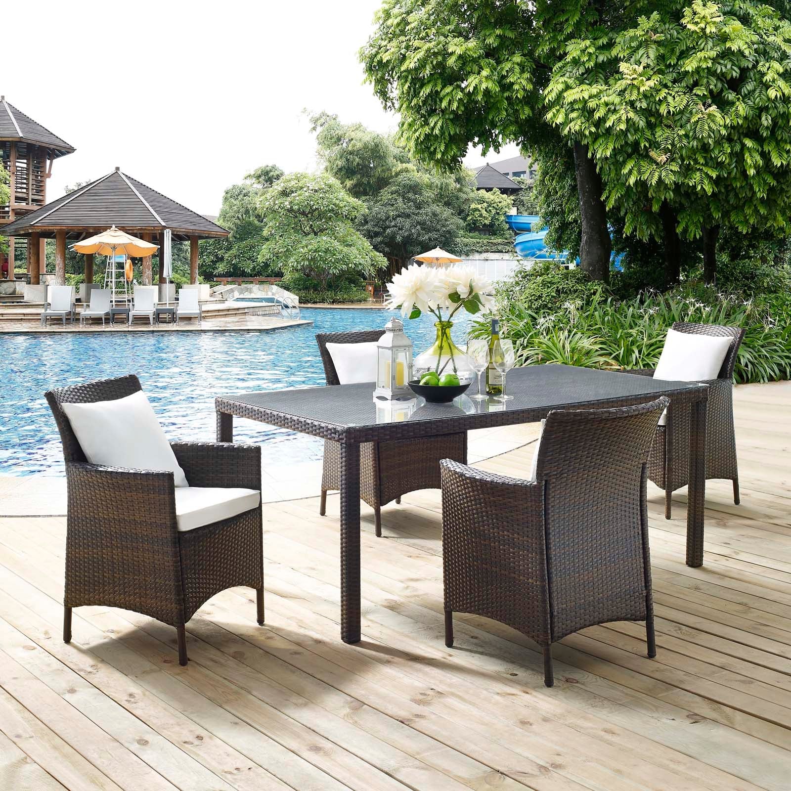Modway Conduit 5 Piece Outdoor Patio Wicker Rattan Set | Outdoor Sofas, Loveseats & Sectionals | 