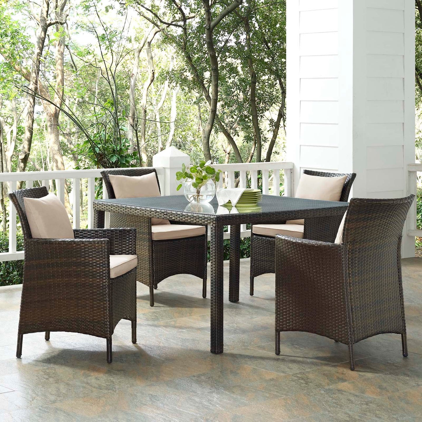 Modway Conduit 5 Piece Outdoor Patio Wicker Rattan Set | Outdoor Sofas, Loveseats & Sectionals