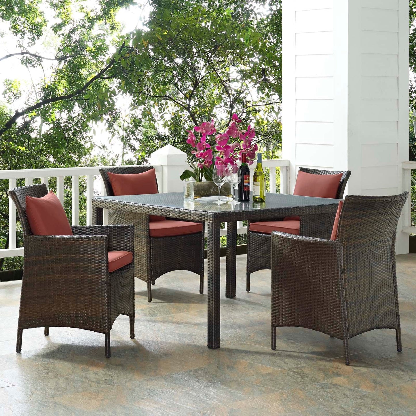 Modway Conduit 5 Piece Outdoor Patio Wicker Rattan Set | Outdoor Sofas, Loveseats & Sectionals | 