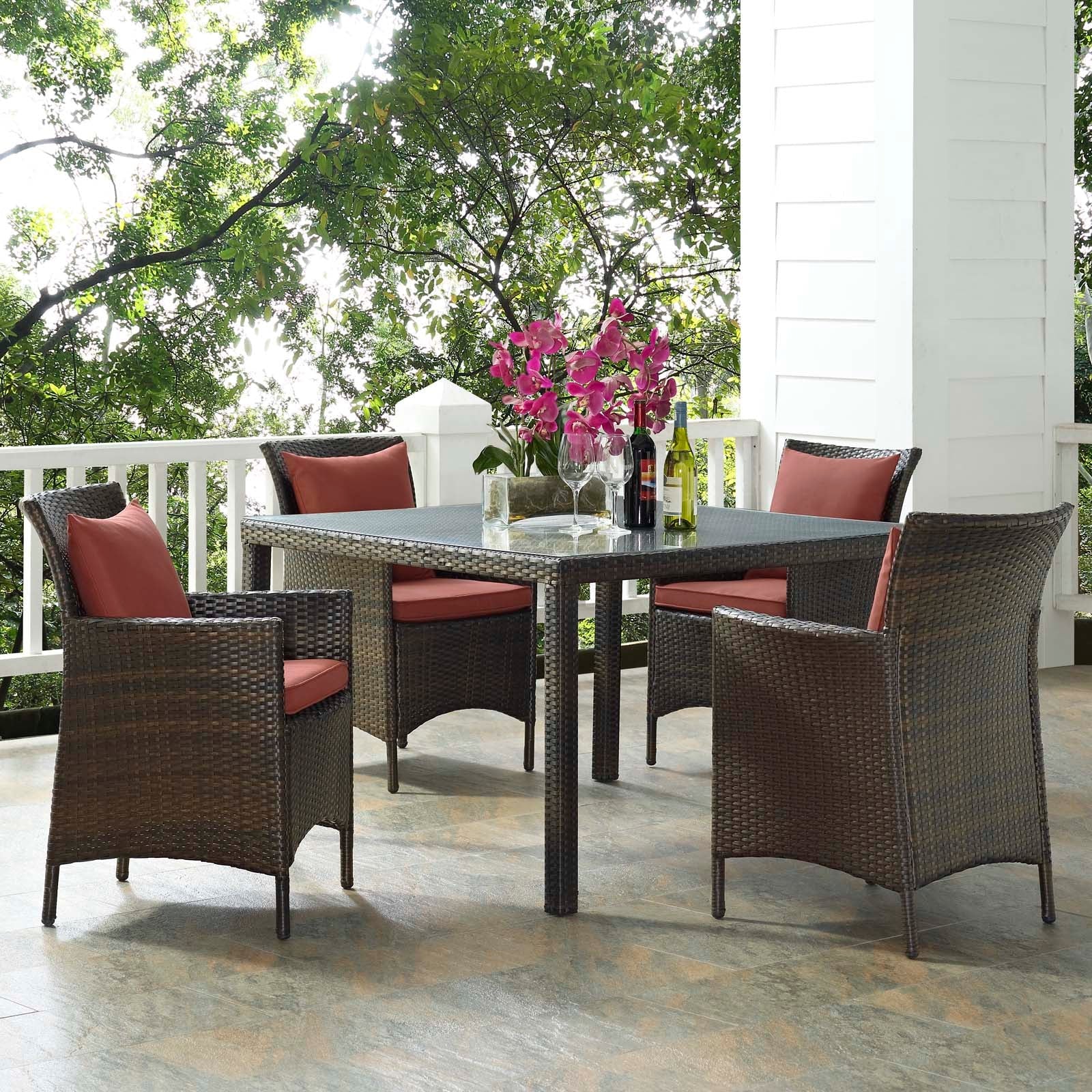 Modway Conduit 5 Piece Outdoor Patio Wicker Rattan Set | Outdoor Sofas, Loveseats & Sectionals | 