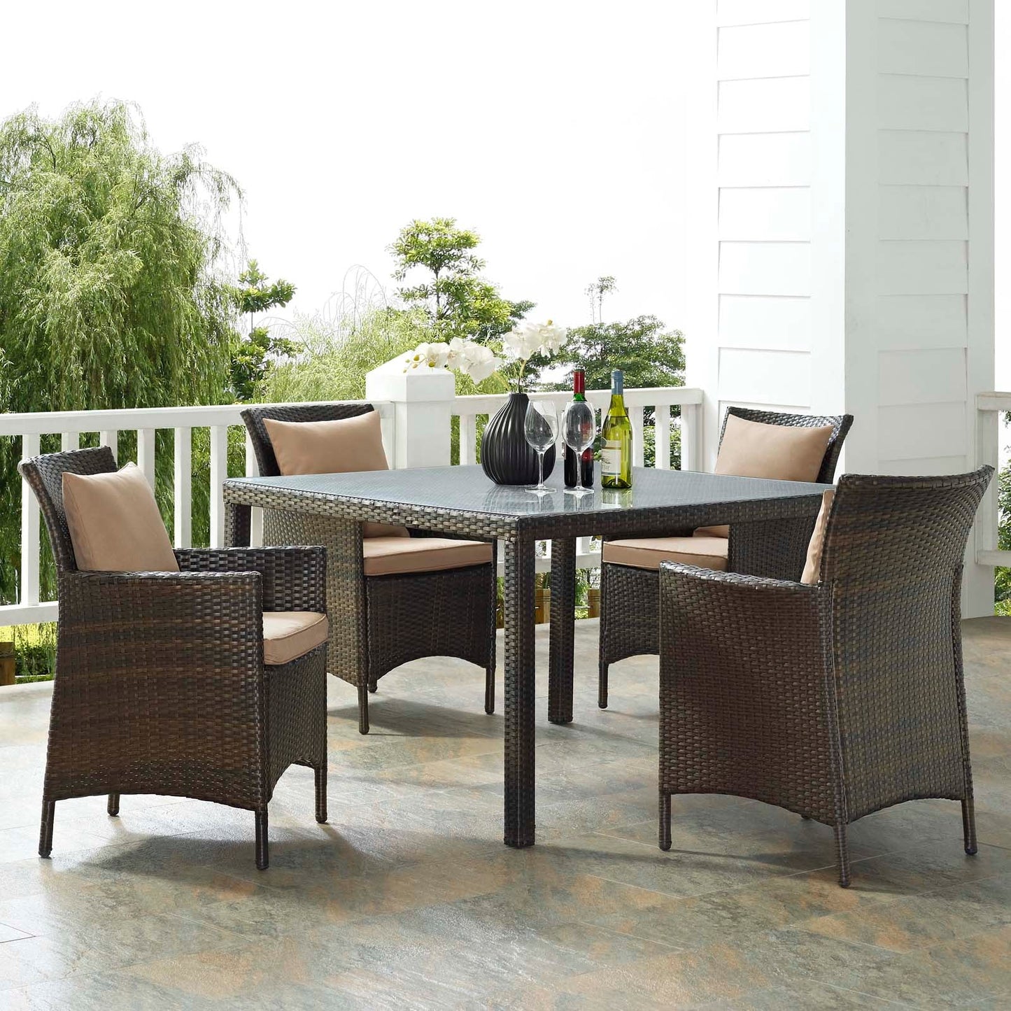 Modway Conduit 5 Piece Outdoor Patio Wicker Rattan Set | Outdoor Sofas, Loveseats & Sectionals | 