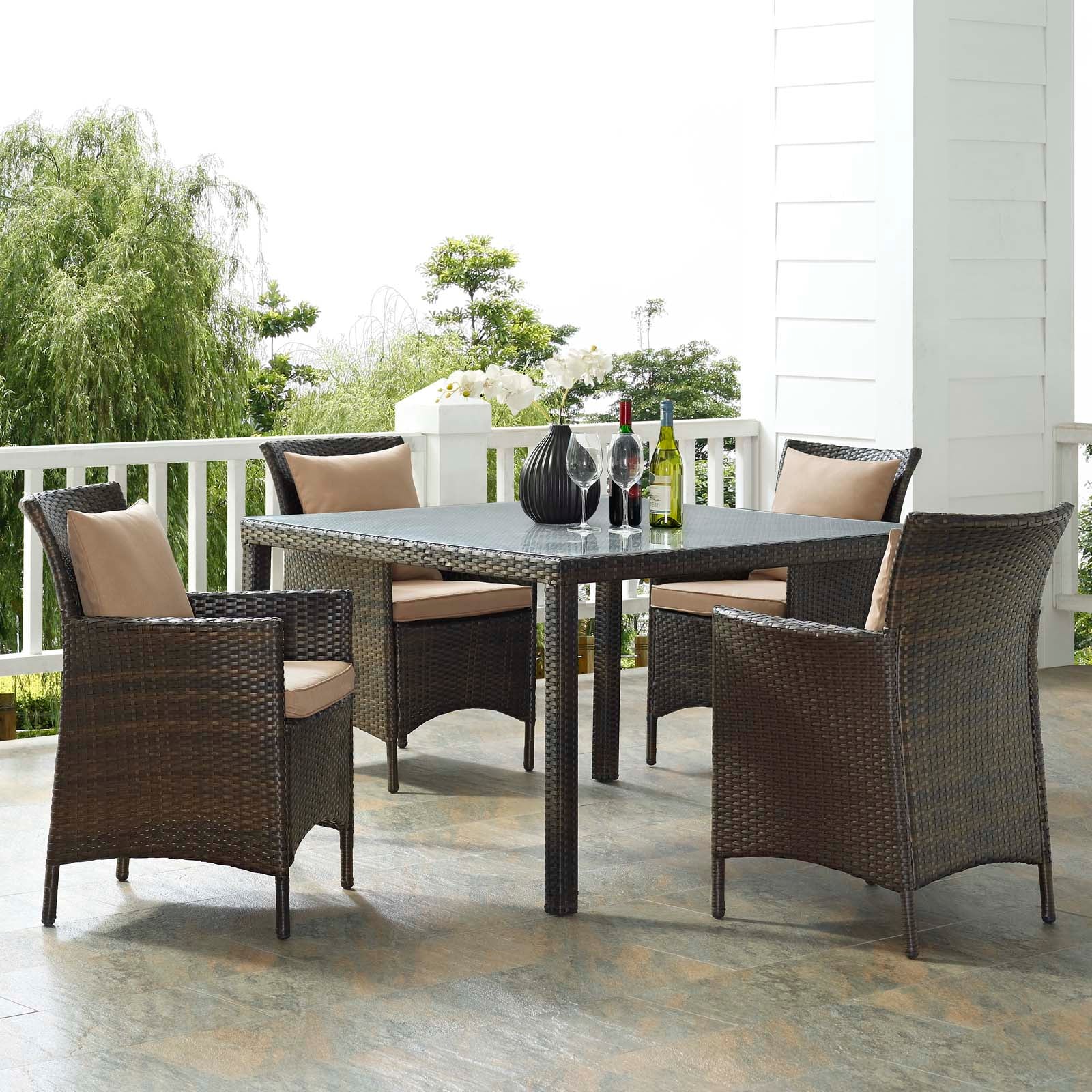 Modway Conduit 5 Piece Outdoor Patio Wicker Rattan Set | Outdoor Sofas, Loveseats & Sectionals | 