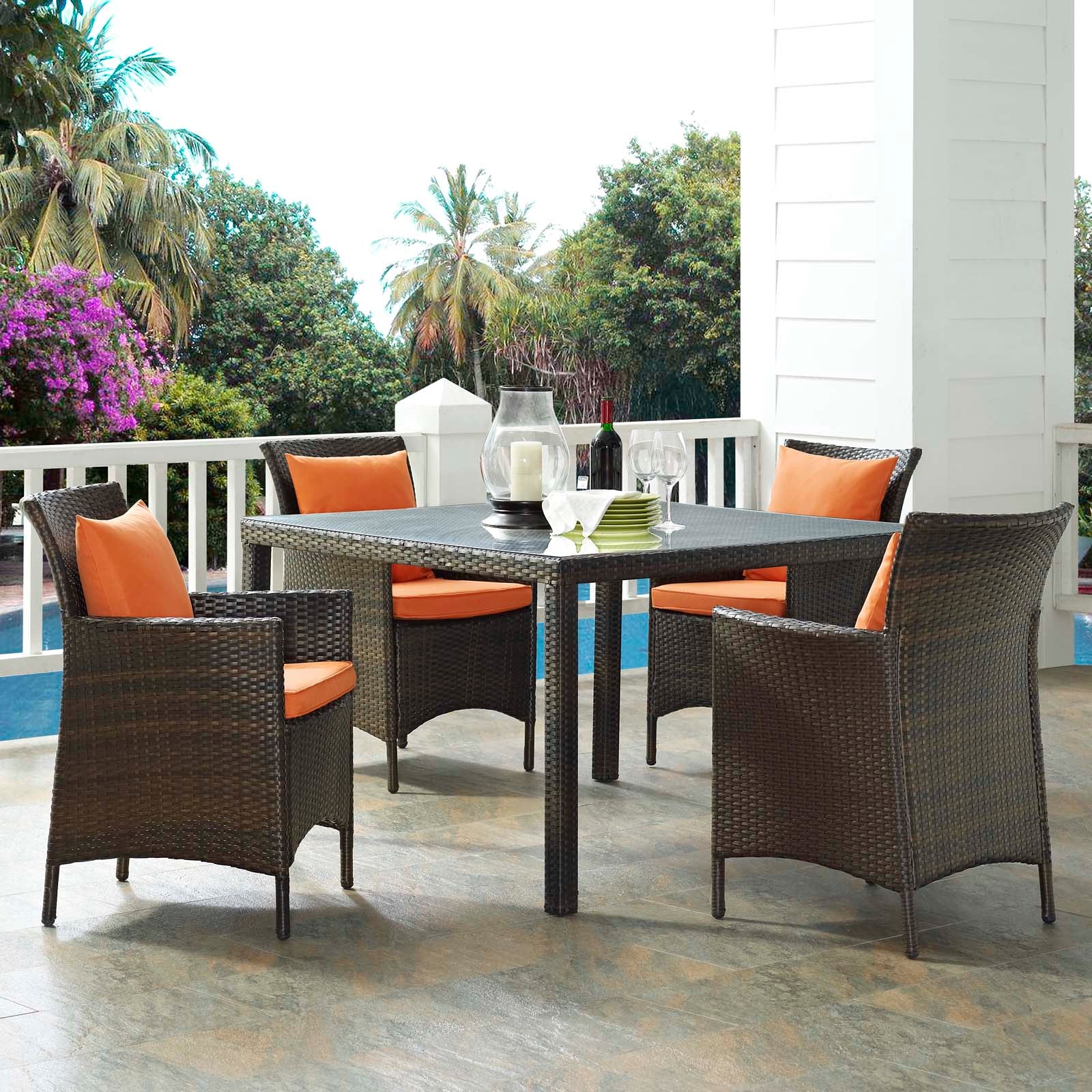 Modway Conduit 5 Piece Outdoor Patio Wicker Rattan Set | Outdoor Sofas, Loveseats & Sectionals | 