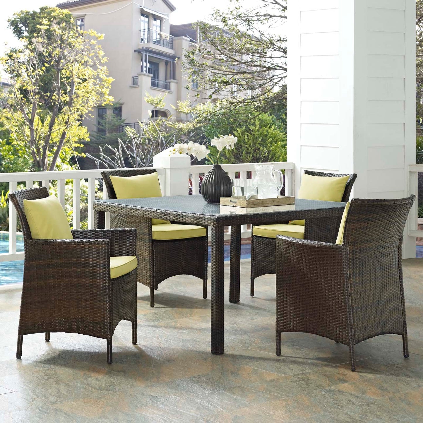 Modway Conduit 5 Piece Outdoor Patio Wicker Rattan Set | Outdoor Sofas, Loveseats & Sectionals | 