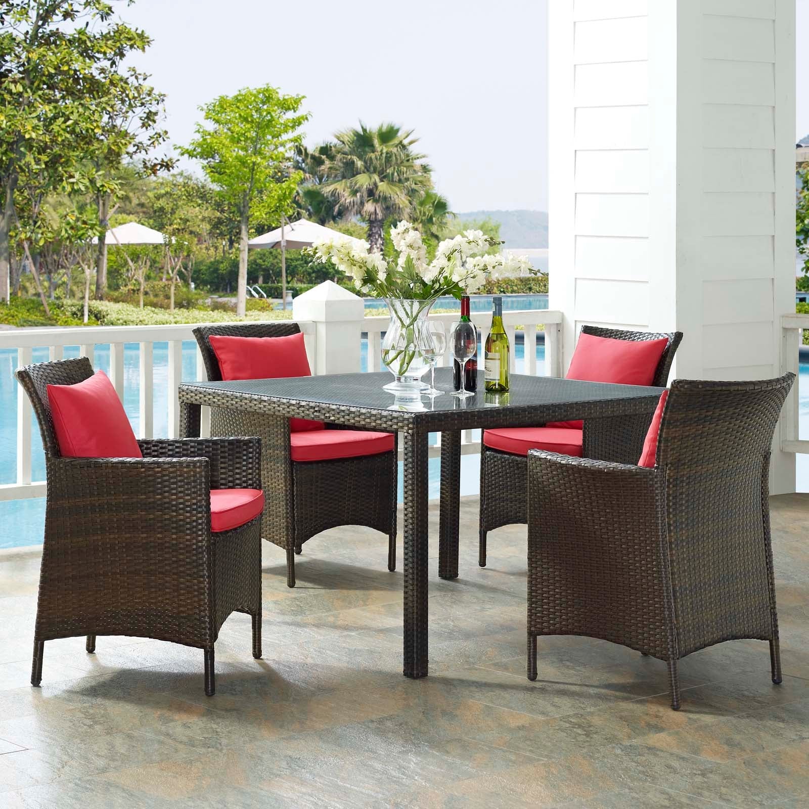 Modway Conduit 5 Piece Outdoor Patio Wicker Rattan Set | Outdoor Sofas, Loveseats & Sectionals | 