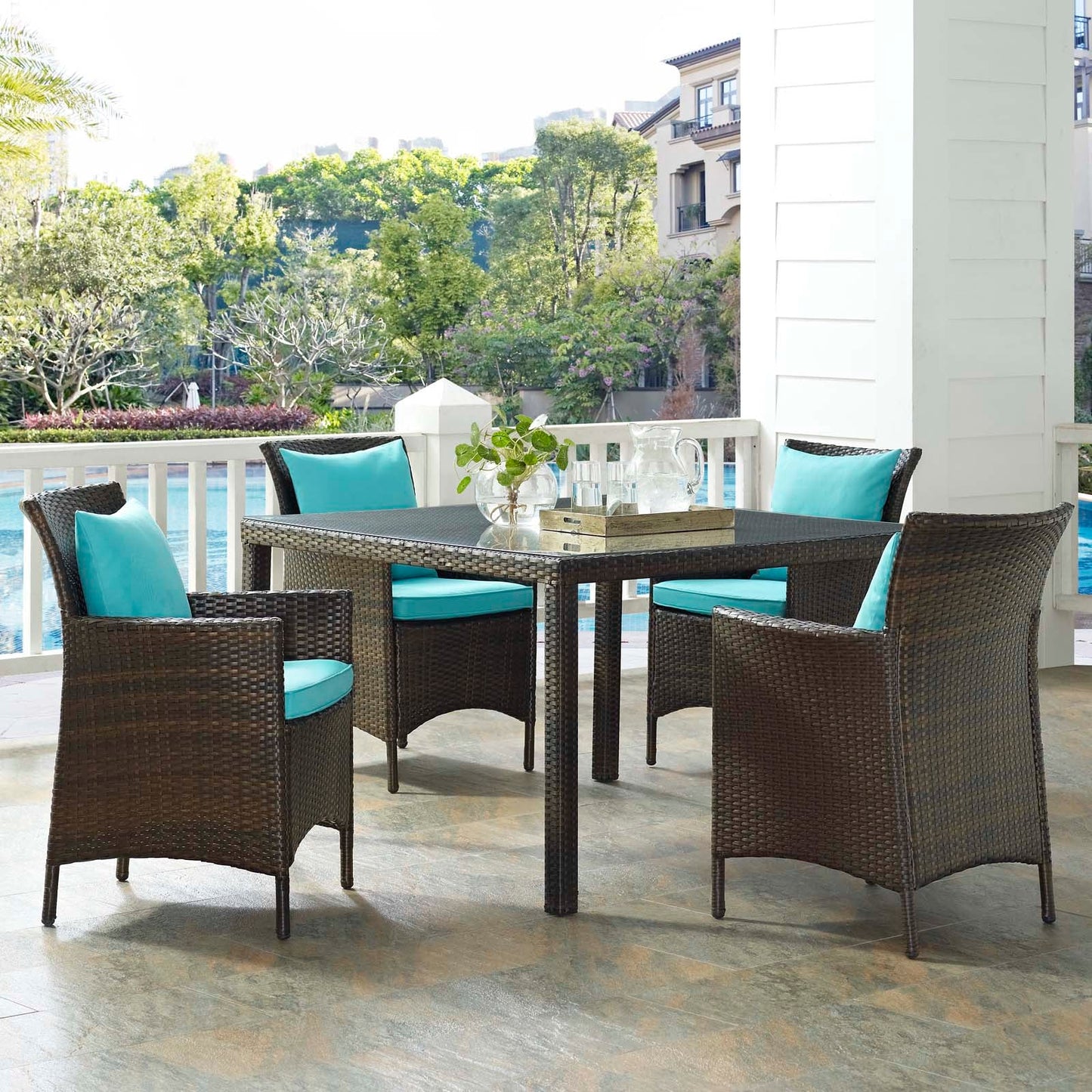 Modway Conduit 5 Piece Outdoor Patio Wicker Rattan Set | Outdoor Sofas, Loveseats & Sectionals | 