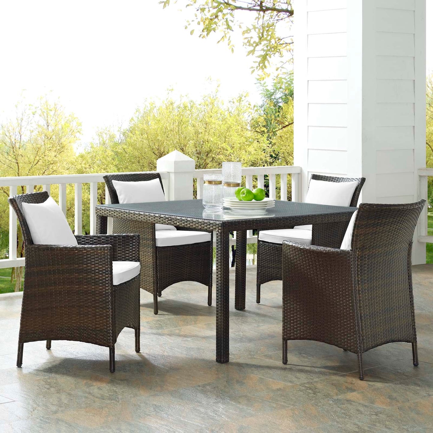 Modway Conduit 5 Piece Outdoor Patio Wicker Rattan Set | Outdoor Sofas, Loveseats & Sectionals | 