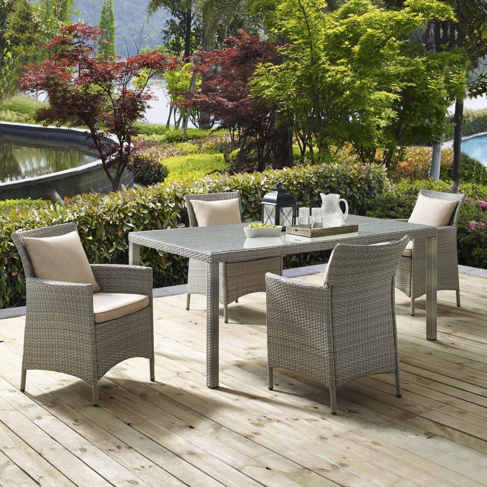 Modway Conduit 5 Piece Outdoor Patio Wicker Rattan Dining Set | Outdoor Dining Sets