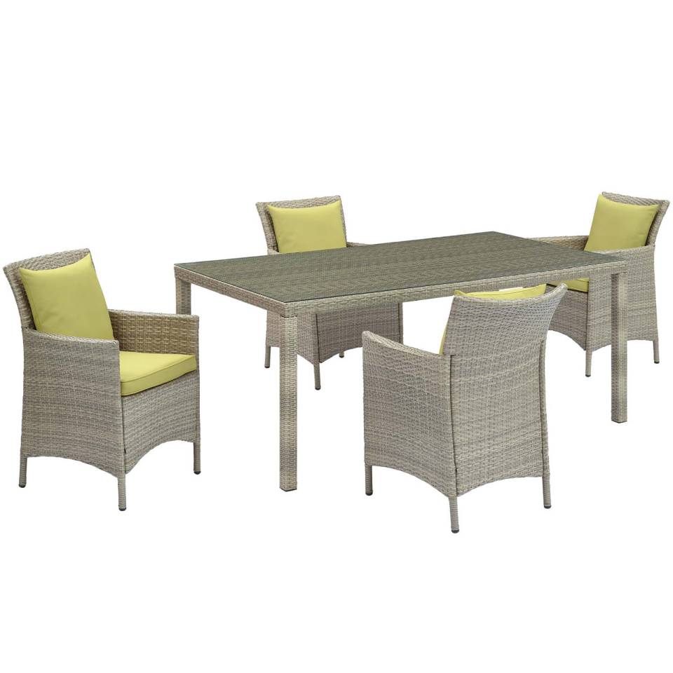 Modway Conduit 5 Piece Outdoor Patio Wicker Rattan Dining Set | Outdoor Dining Sets | 