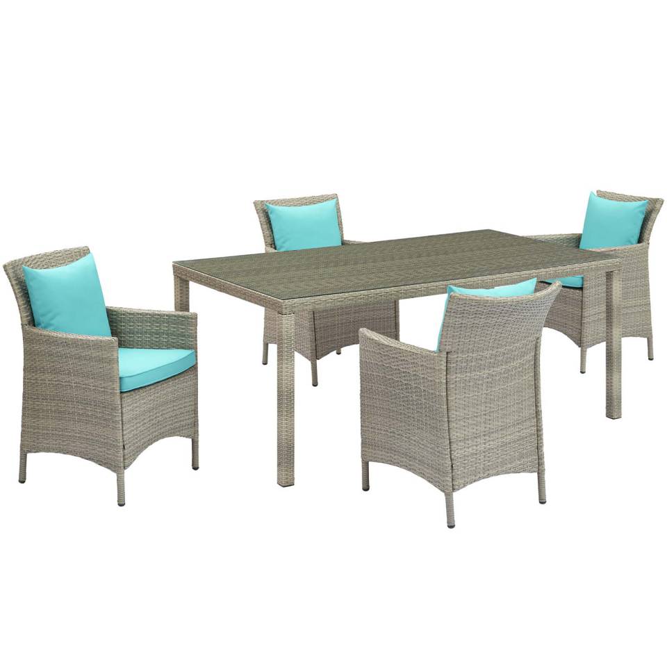 Modway Conduit 5 Piece Outdoor Patio Wicker Rattan Dining Set | Outdoor Dining Sets | 
