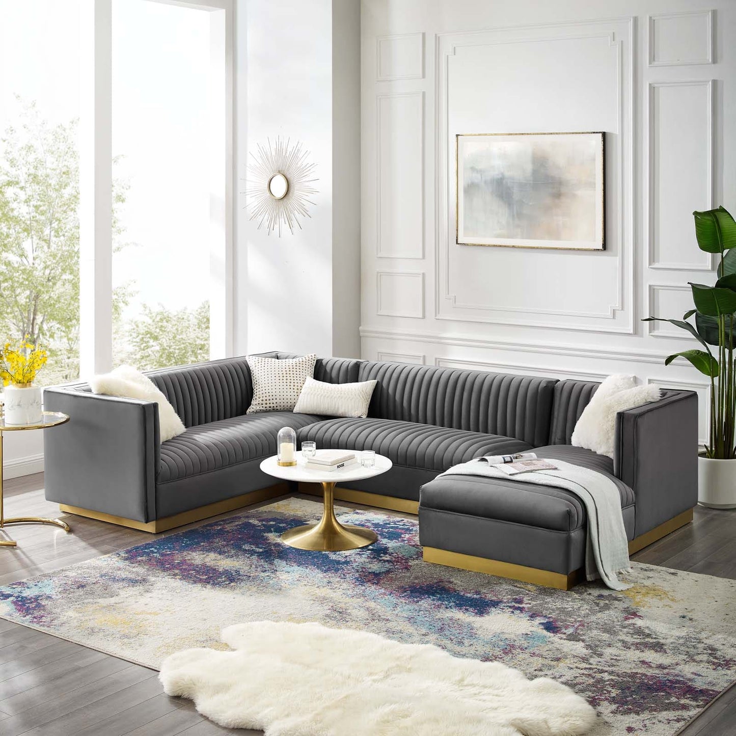 Modway Sanguine 3 Piece Performance Velvet Sectional Sofa Set | Sofas | Modishstore-8
