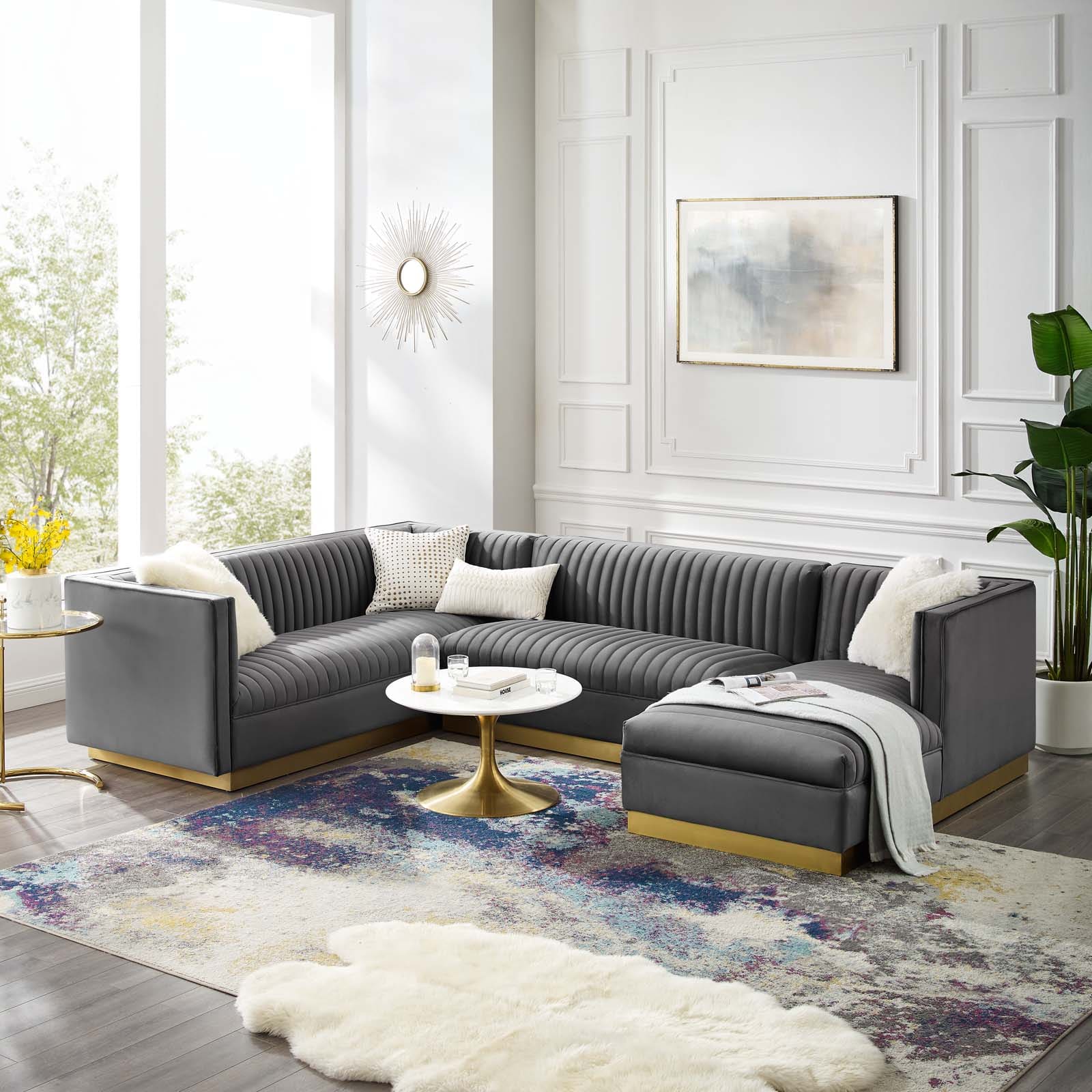 Modway Sanguine 3 Piece Performance Velvet Sectional Sofa Set | Sofas | Modishstore-8