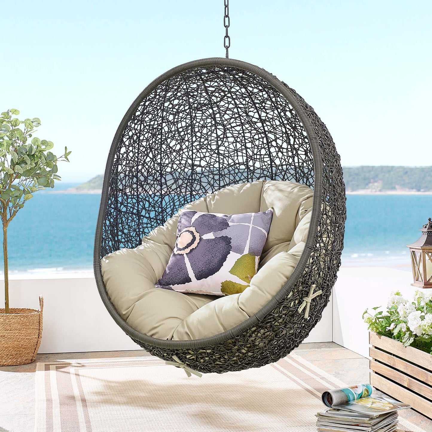 Modway Hide Outdoor Patio Sunbrella Swing Chair With Stand | Outdoor Porch Swings | 