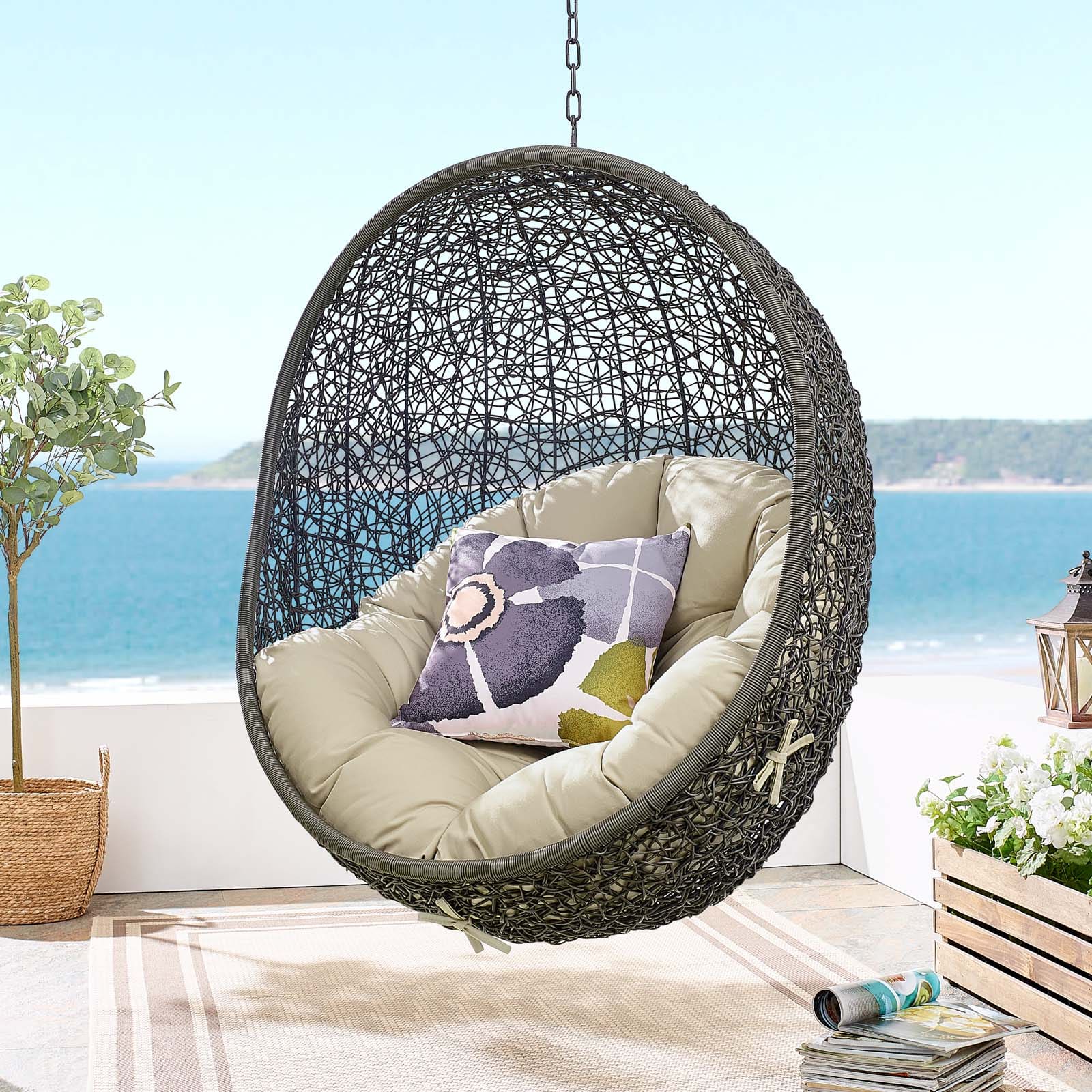 Modway Hide Outdoor Patio Sunbrella Swing Chair With Stand | Outdoor Porch Swings | 