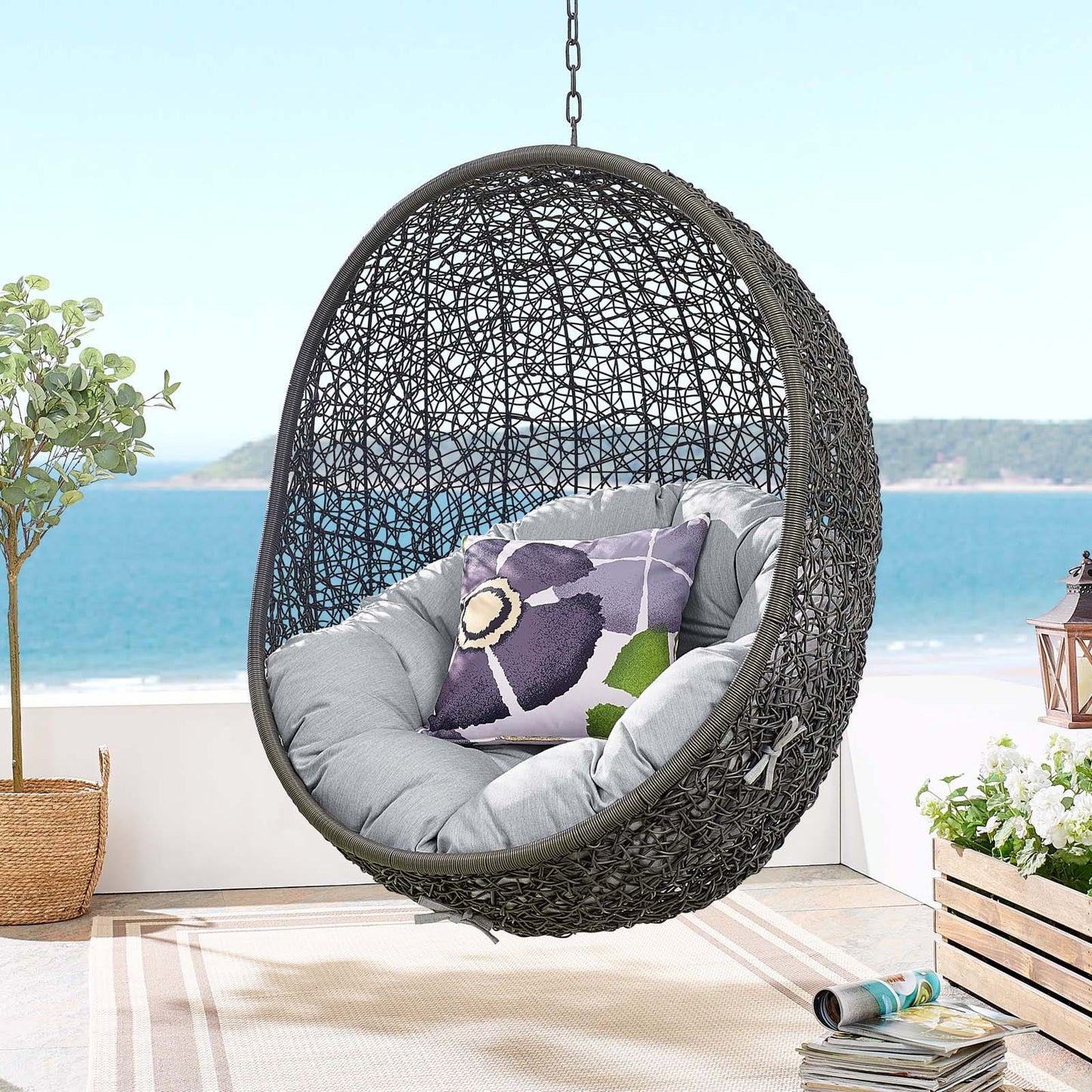 Modway Hide Outdoor Patio Sunbrella Swing Chair With Stand | Outdoor Porch Swings | 