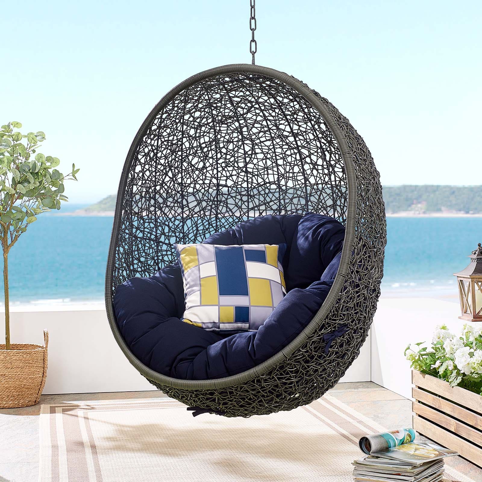 Modway Hide Outdoor Patio Sunbrella Swing Chair With Stand | Outdoor Porch Swings | 