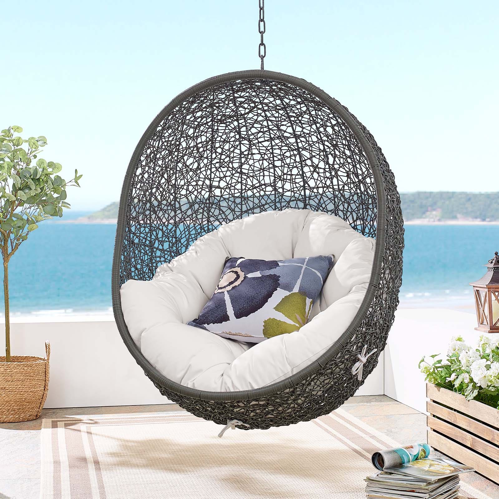 Modway Hide Outdoor Patio Sunbrella Swing Chair With Stand | Outdoor Porch Swings | 