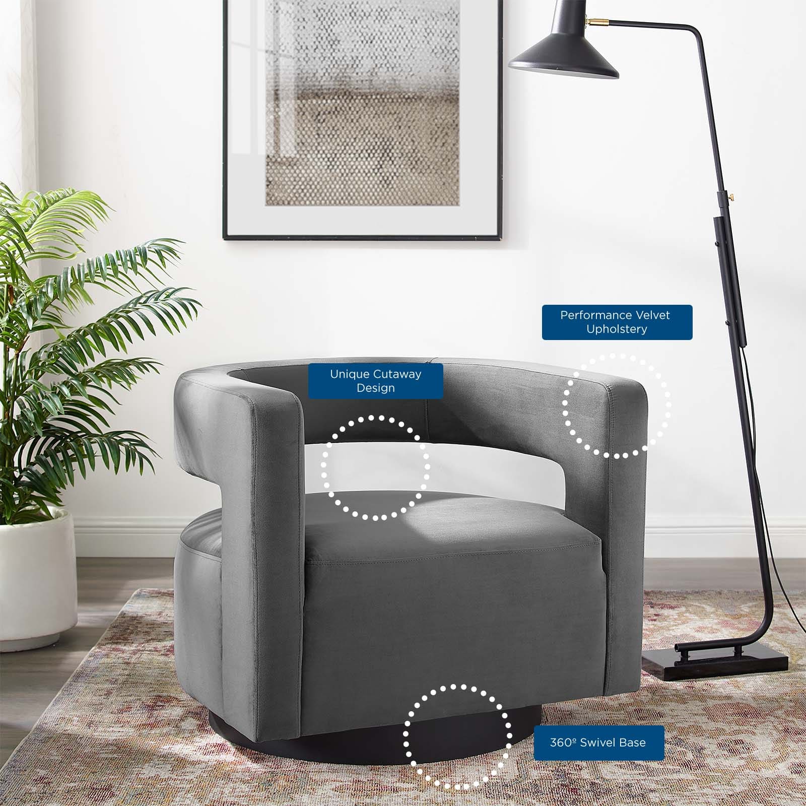 Modway Spin Cutaway Performance Velvet Swivel Armchair | Armchairs | Modishstore-16