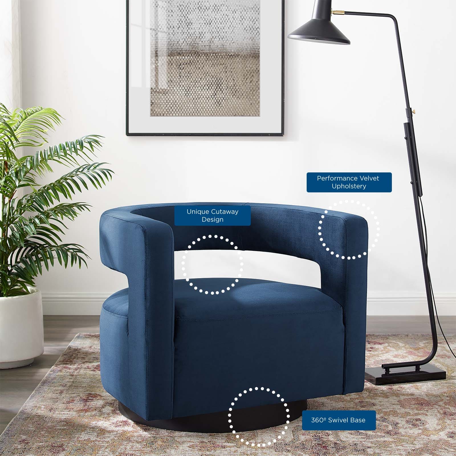 Modway Spin Cutaway Performance Velvet Swivel Armchair | Armchairs | Modishstore-24