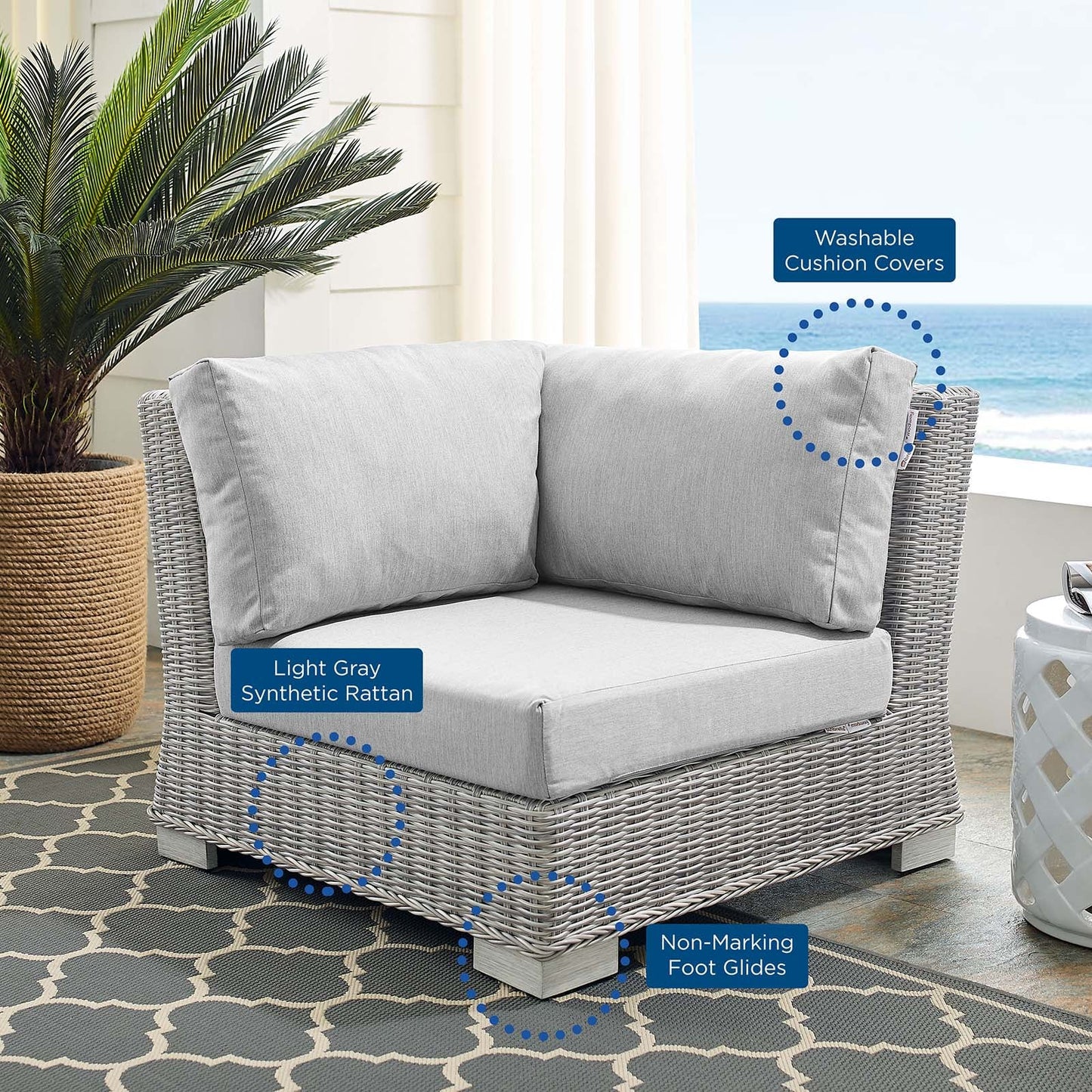 Modway Conway Sunbrella® Outdoor Patio Wicker Rattan Corner Chair | Outdoor Sofas, Loveseats & Sectionals