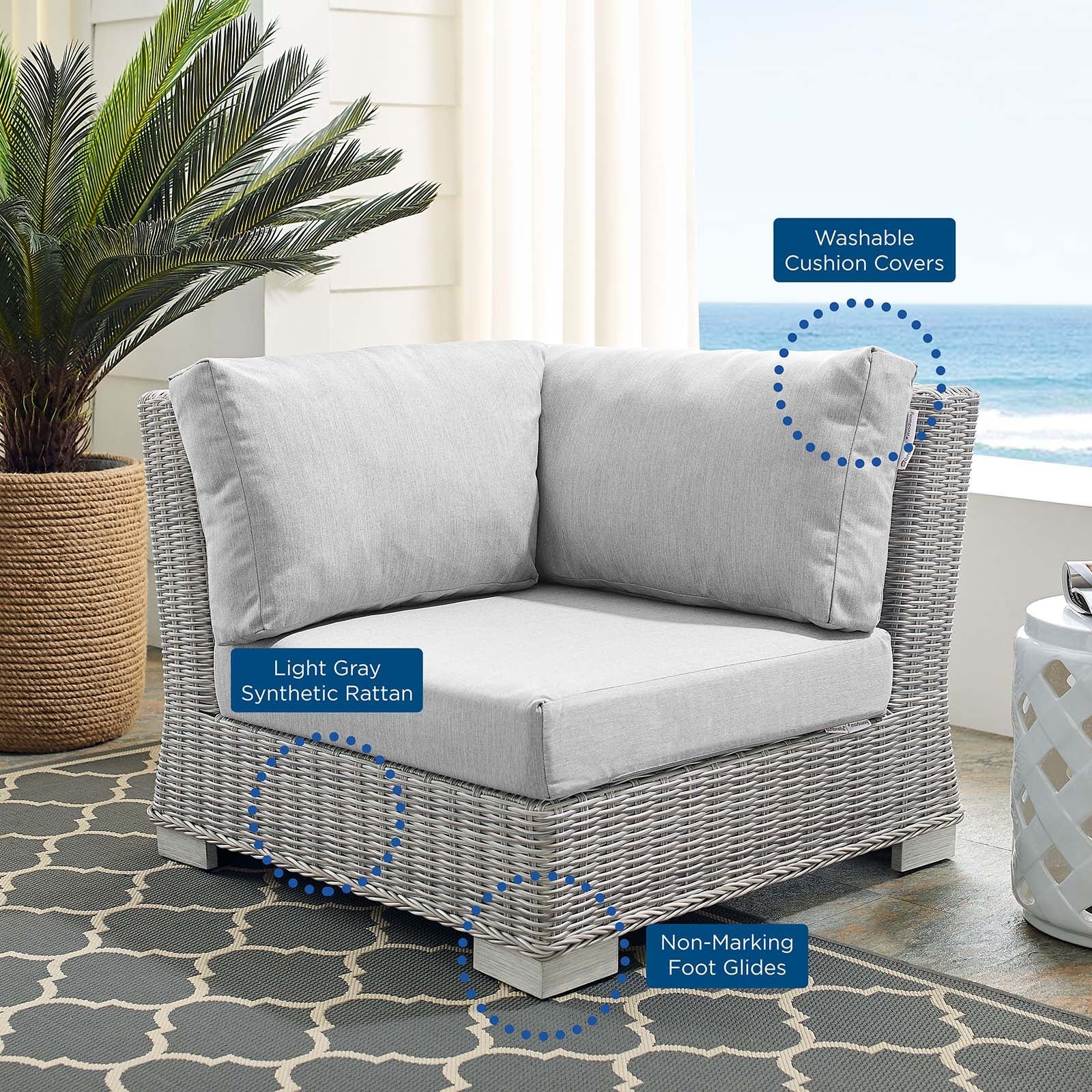 Modway Conway Sunbrella® Outdoor Patio Wicker Rattan Corner Chair | Outdoor Sofas, Loveseats & Sectionals