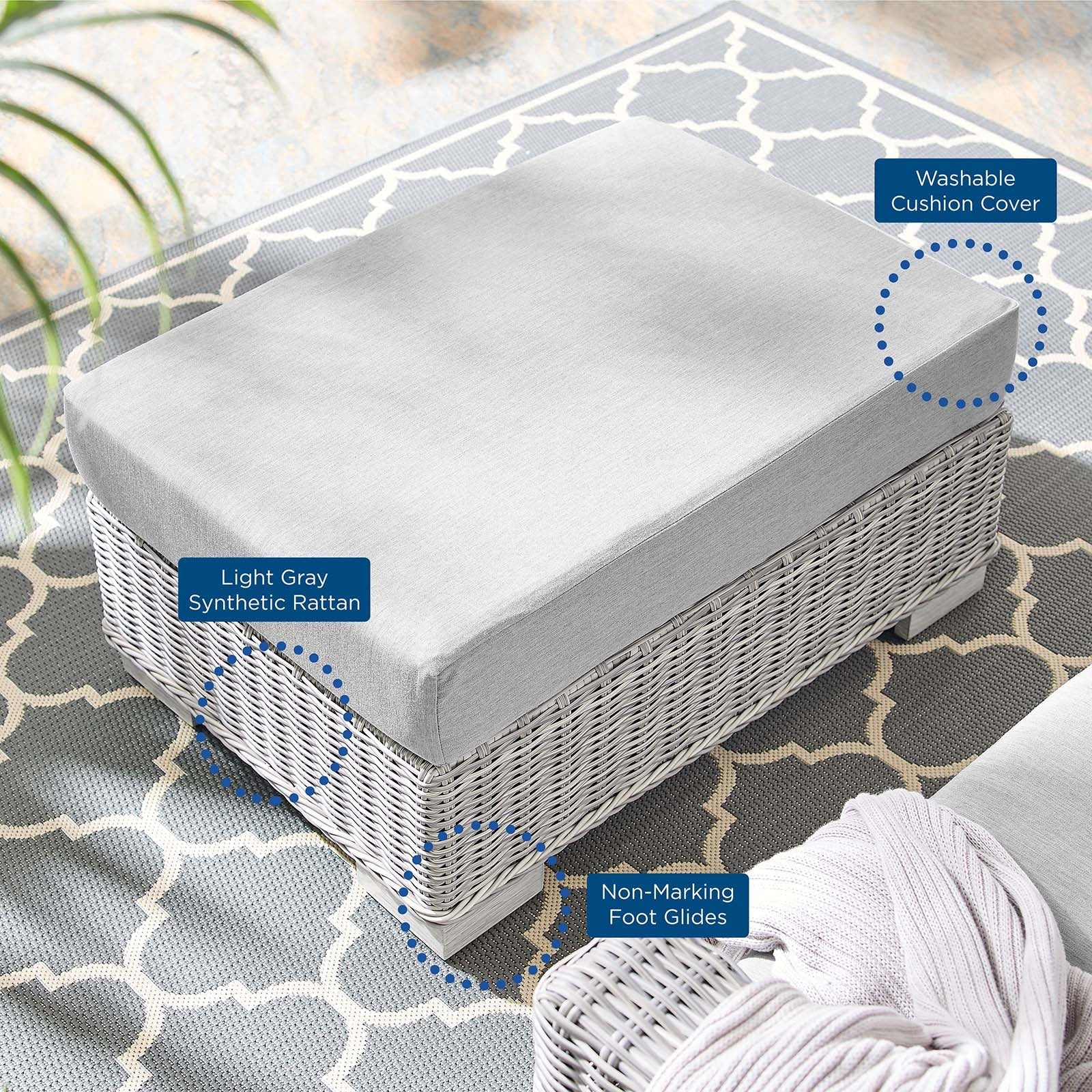 Modway Conway Sunbrella® Outdoor Patio Wicker Rattan Ottoman | Outdoor Ottoman | 
