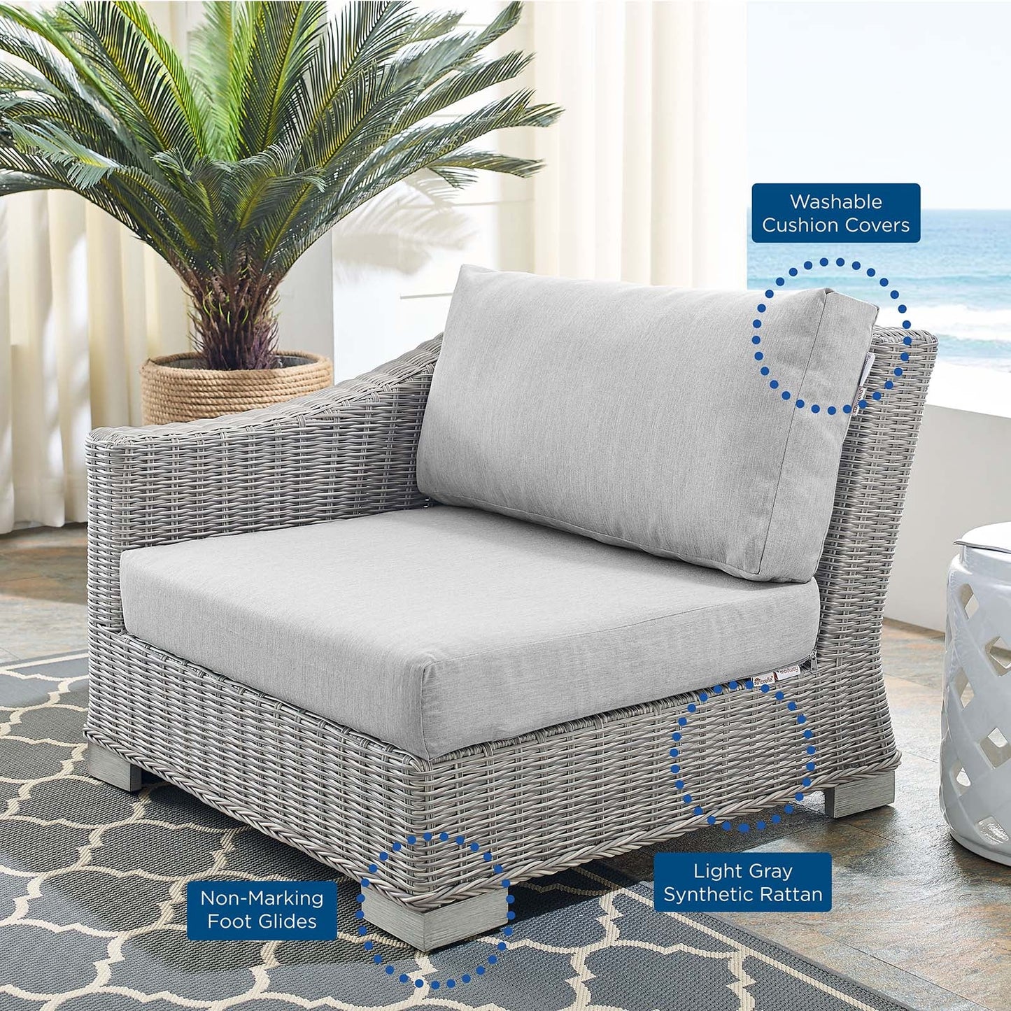 Modway Conway Sunbrella® Outdoor Patio Wicker Rattan Left-Arm Chair | Outdoor Sofas, Loveseats & Sectionals | 