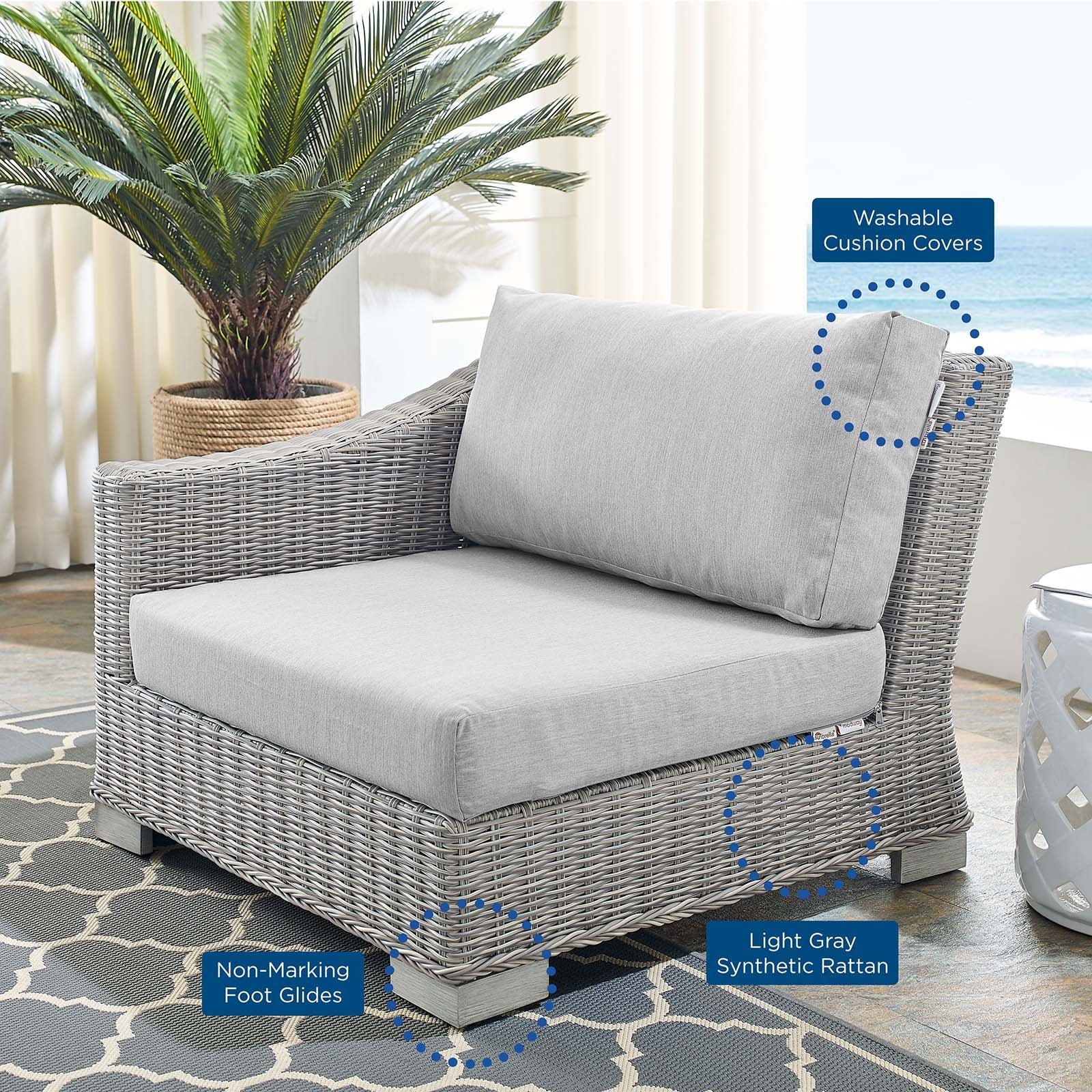 Modway Conway Sunbrella® Outdoor Patio Wicker Rattan Left-Arm Chair | Outdoor Sofas, Loveseats & Sectionals | 