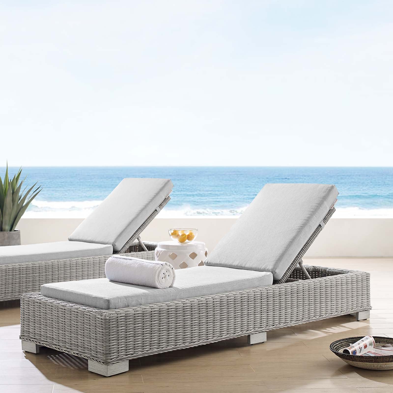Modway Conway Sunbrella® Outdoor Patio Wicker Rattan Chaise Lounge | Outdoor Recliners & Lounge Chairs
