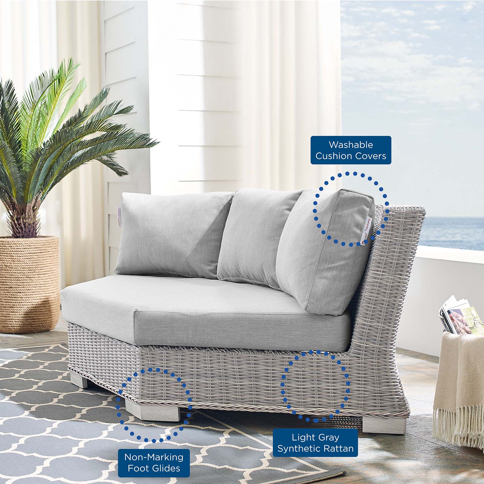 Modway Conway Sunbrella® Outdoor Patio Wicker Rattan Round Corner Chair | Chairs & Recliners | 