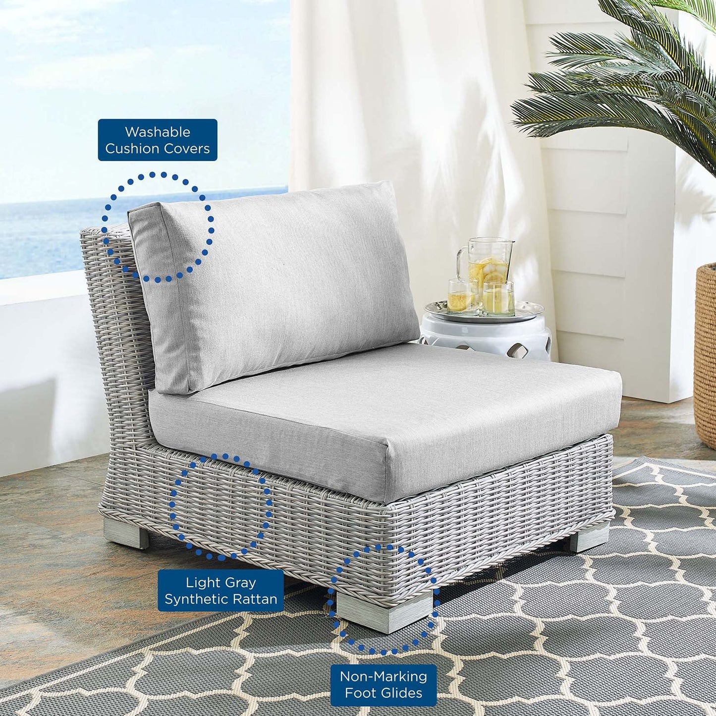 Modway Conway Sunbrella® Outdoor Patio Wicker Rattan Armless Chair | Outdoor Sofas, Loveseats & Sectionals | 