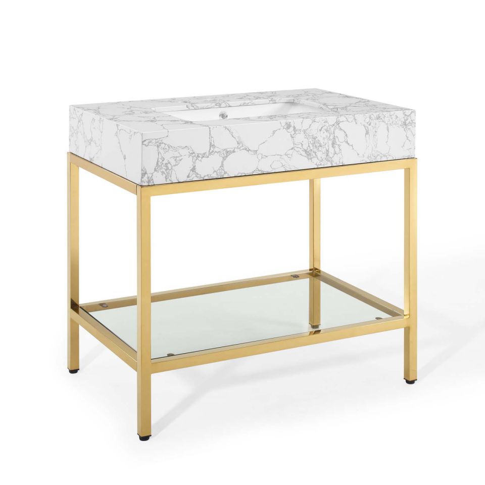 Modway Kingsley 36" Gold Stainless Steel Bathroom Vanity | Bathroom Accessories | Modishstore-2