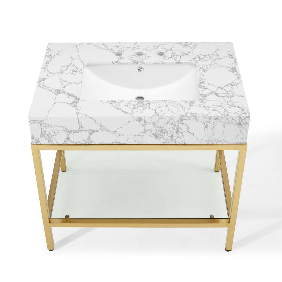 Modway Kingsley 36" Gold Stainless Steel Bathroom Vanity | Bathroom Accessories | Modishstore-4