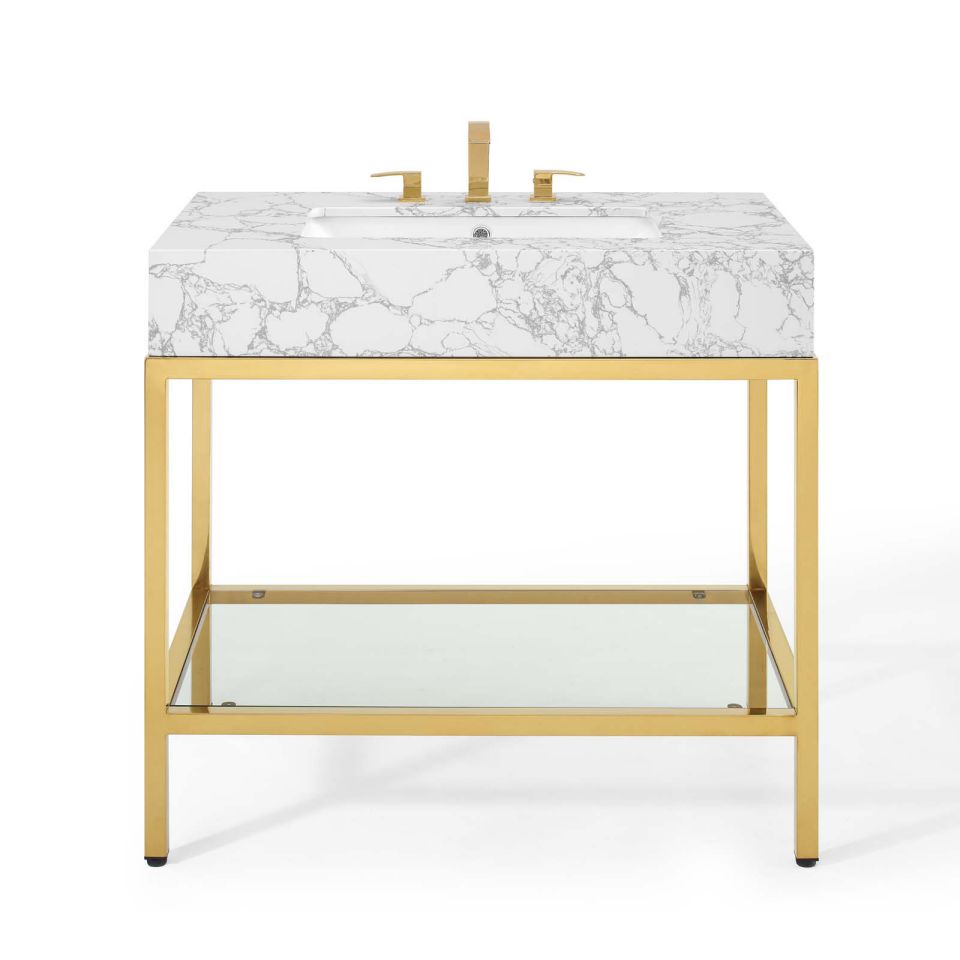 Modway Kingsley 36" Gold Stainless Steel Bathroom Vanity | Bathroom Accessories | Modishstore-6