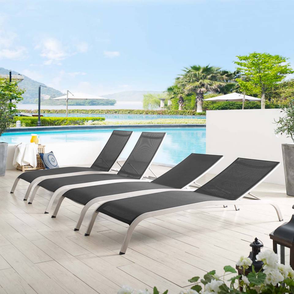 Modway Savannah Outdoor Patio Mesh Chaise Lounge Set of 4 | Outdoor Recliners & Lounge Chairs | Modishstore