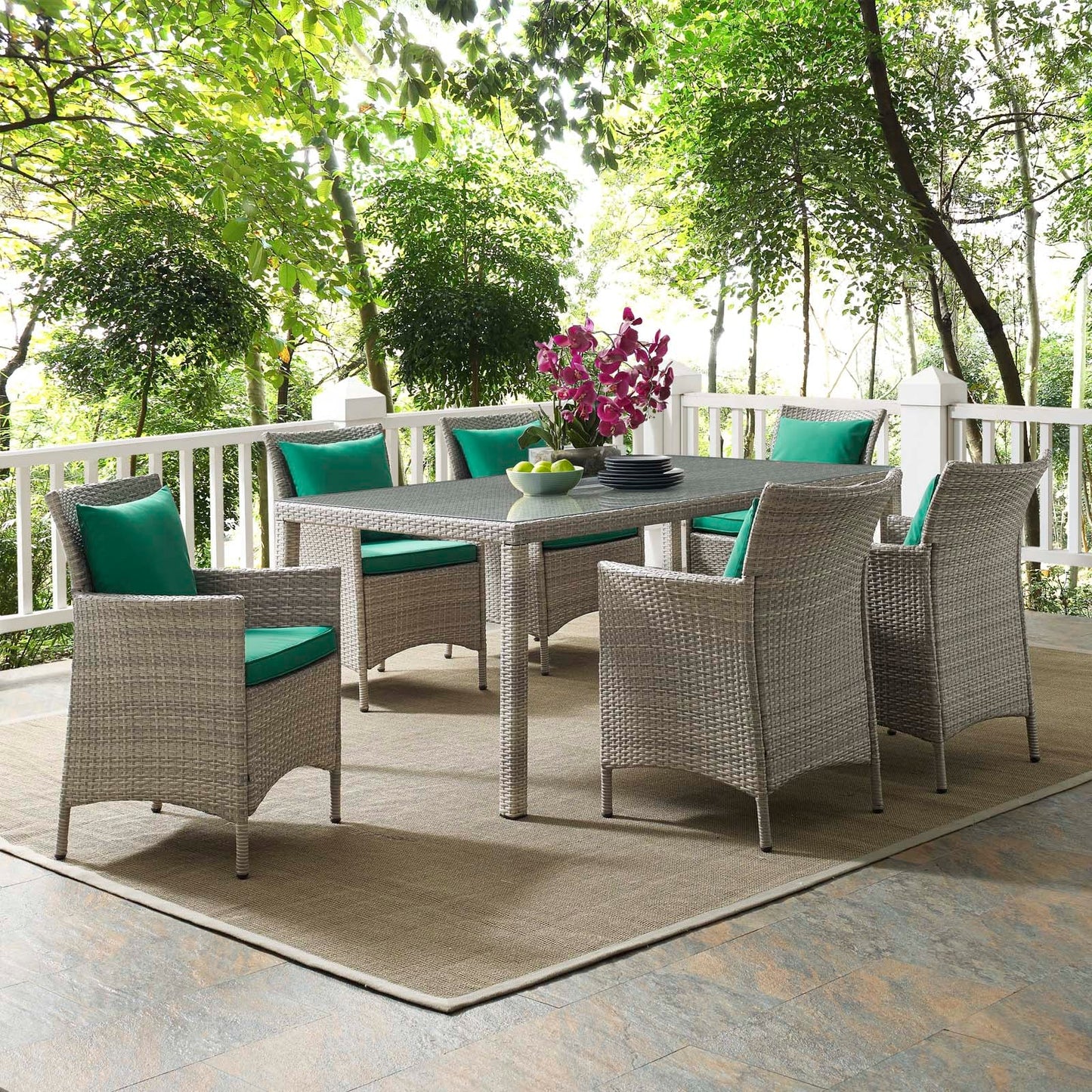 Modway Conduit 7 Piece Outdoor Patio Wicker Rattan Dining Set - EEI-4015