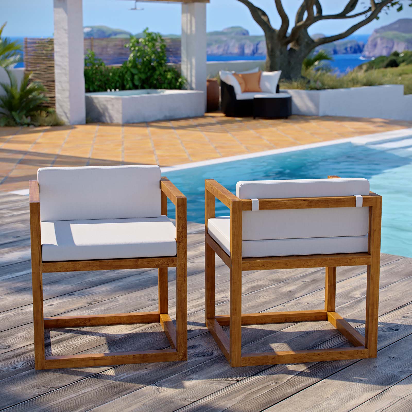 Newbury Outdoor Patio Premium Grade A Teak Wood Accent Armchair Set of 2 By Modway - EEI-4029 | Outdoor Chaise Lounges | Modishstore