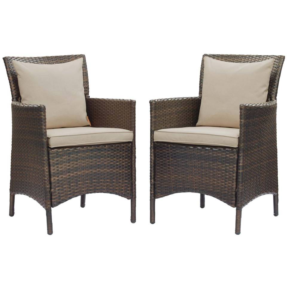 Modway Conduit Outdoor Patio Wicker Rattan Dining Armchair Set of 2 | Dining Chairs