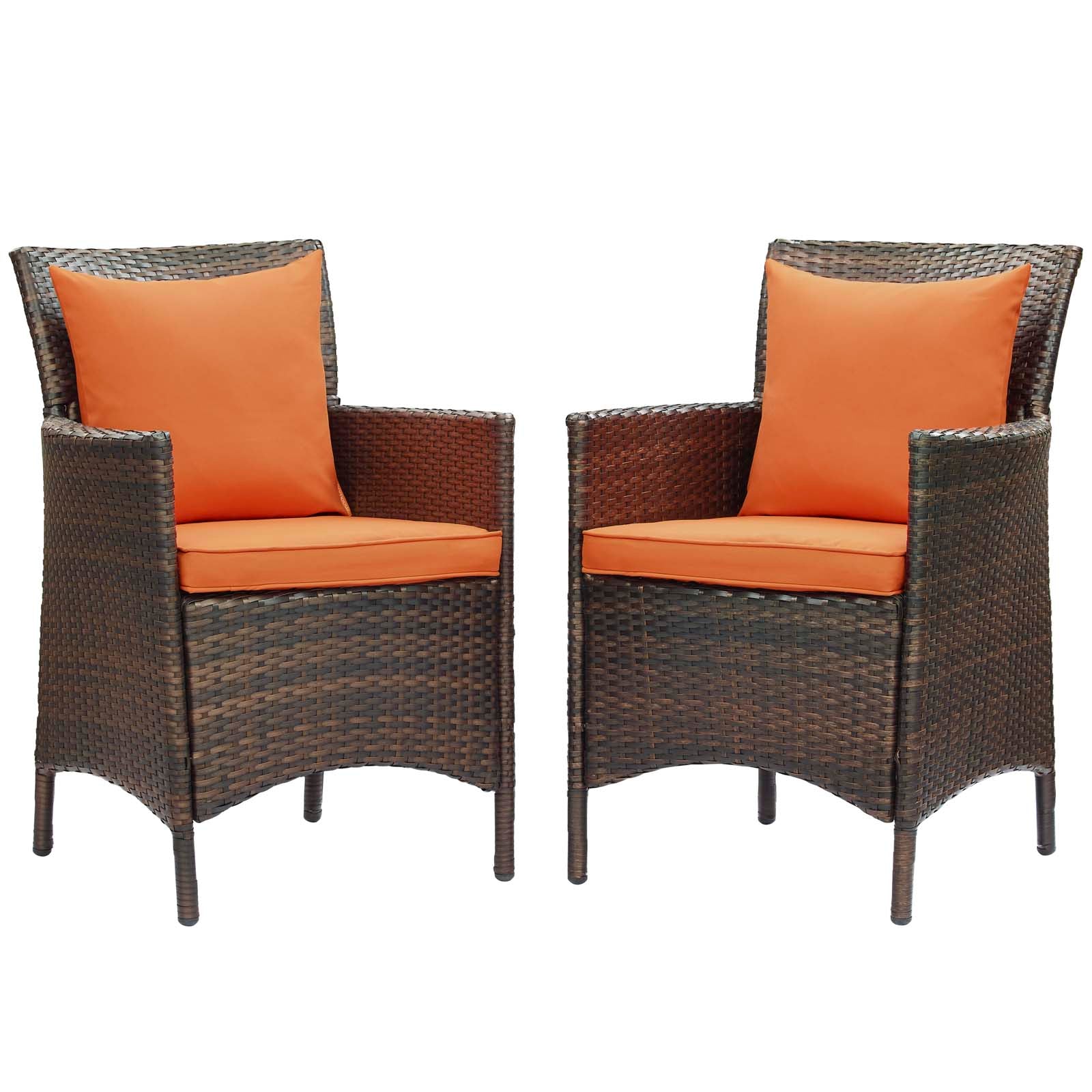 Modway Conduit Outdoor Patio Wicker Rattan Dining Armchair Set of 2 | Dining Chairs | 