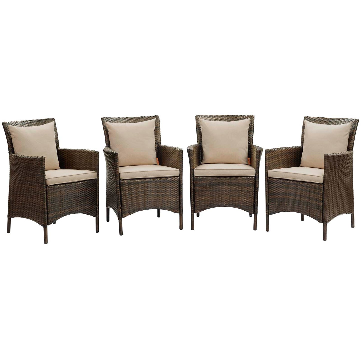Modway Conduit Outdoor Patio Wicker Rattan Dining Armchair Set of 4 | Dining Chairs