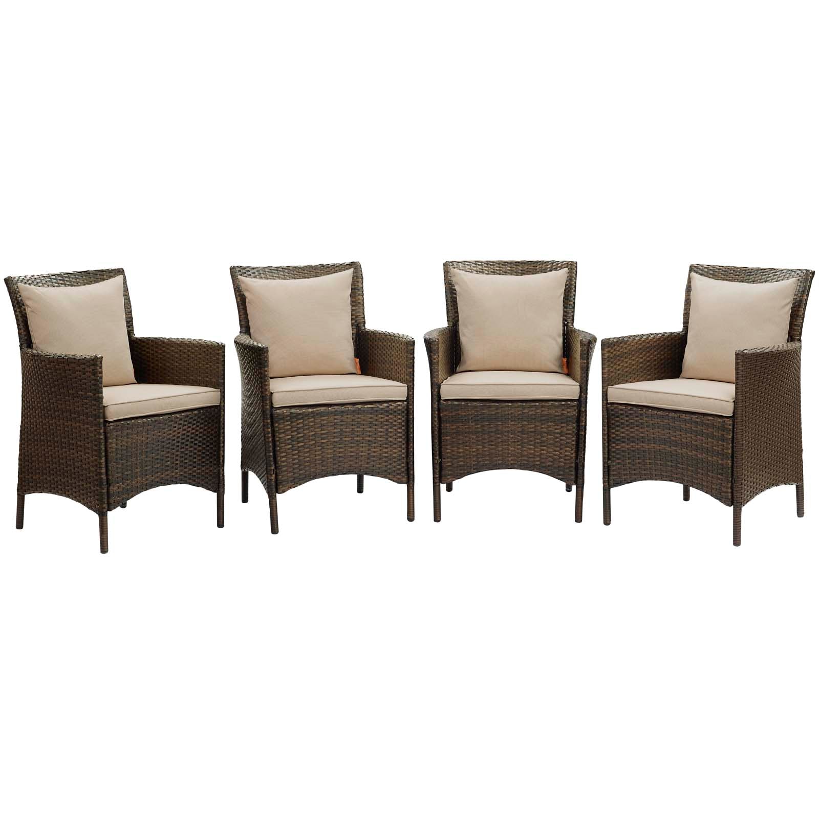 Modway Conduit Outdoor Patio Wicker Rattan Dining Armchair Set of 4 | Dining Chairs