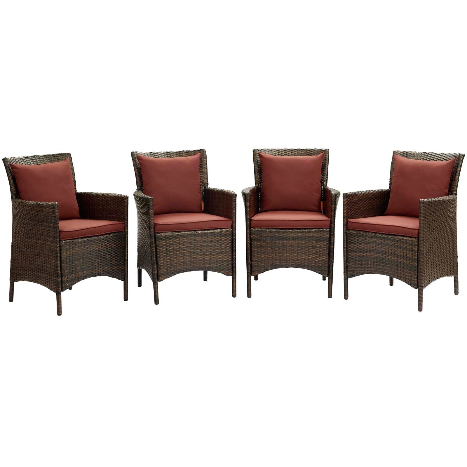 Modway Conduit Outdoor Patio Wicker Rattan Dining Armchair Set of 4 | Dining Chairs | 