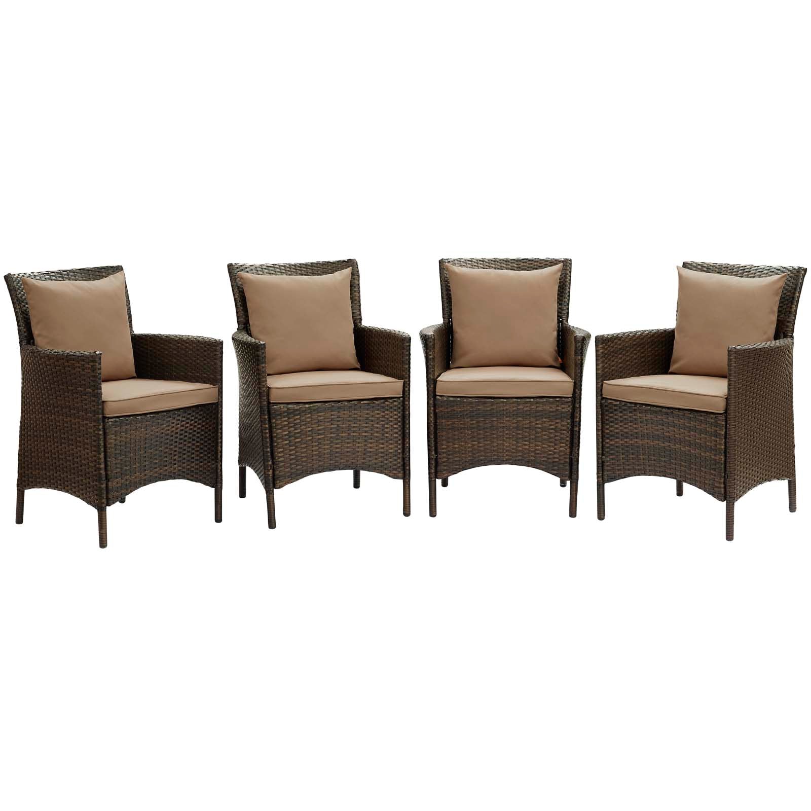 Modway Conduit Outdoor Patio Wicker Rattan Dining Armchair Set of 4 | Dining Chairs | 