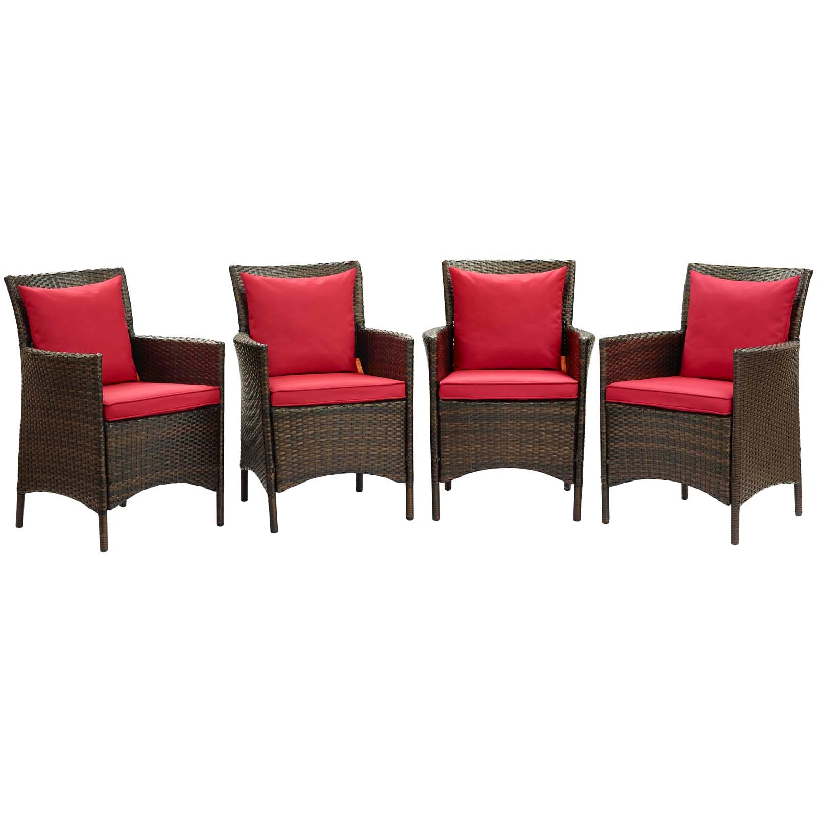 Modway Conduit Outdoor Patio Wicker Rattan Dining Armchair Set of 4 | Dining Chairs | 