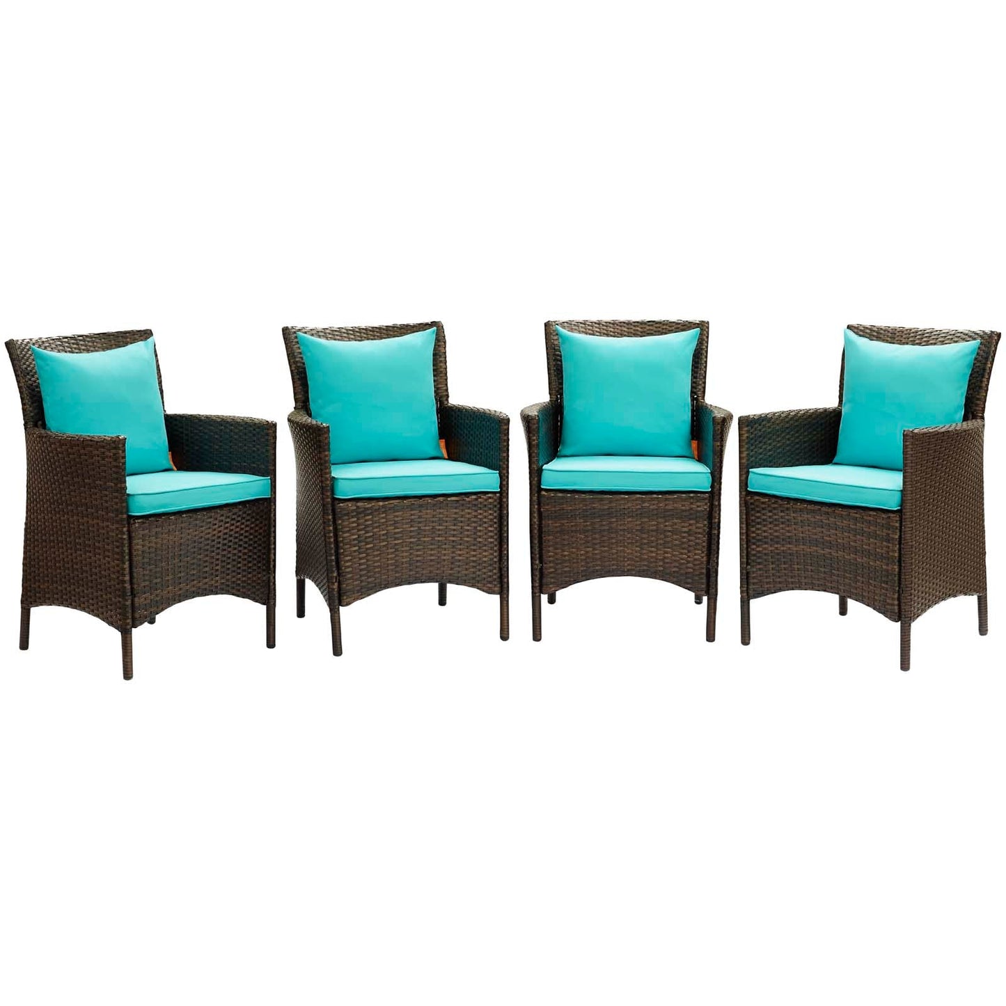 Modway Conduit Outdoor Patio Wicker Rattan Dining Armchair Set of 4 | Dining Chairs | 