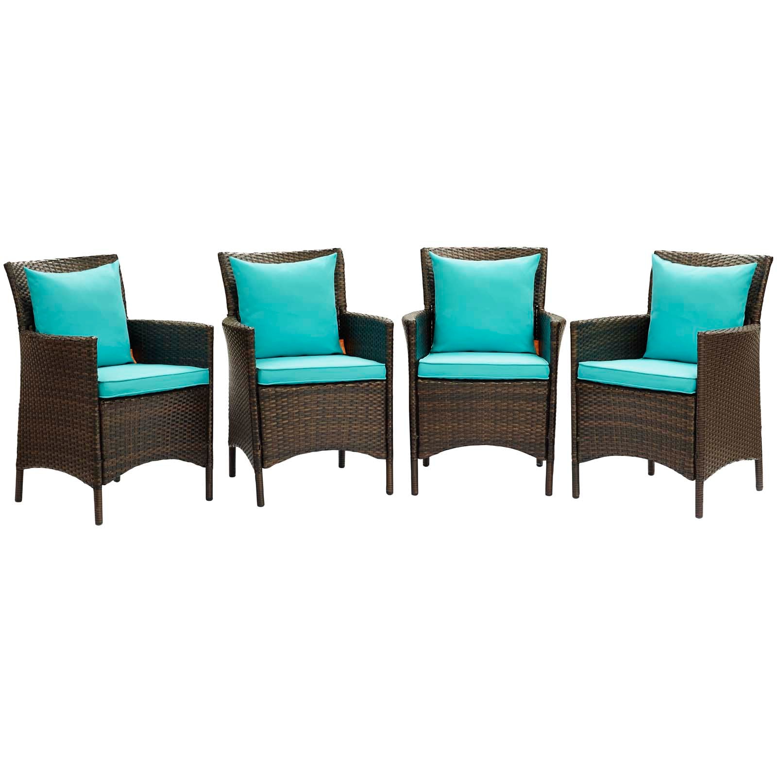 Modway Conduit Outdoor Patio Wicker Rattan Dining Armchair Set of 4 | Dining Chairs | 
