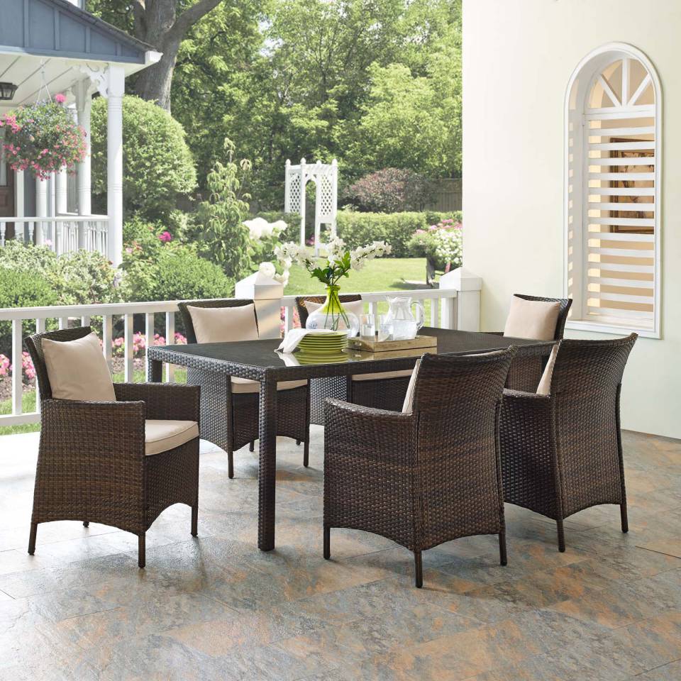 Modway Conduit 7 Piece Outdoor Patio Wicker Rattan Dining Set | Dining Sets