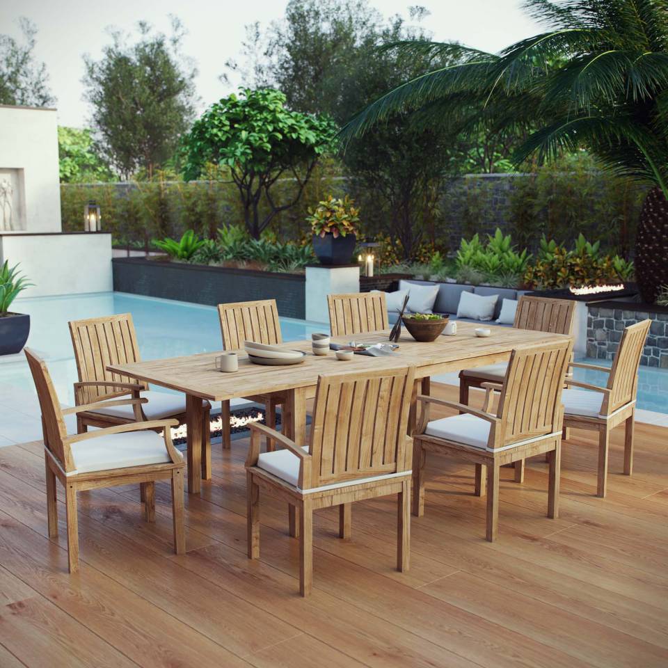 Modway Marina 9 Piece Outdoor Patio Teak Dining Set | Dining Sets | Modishstore