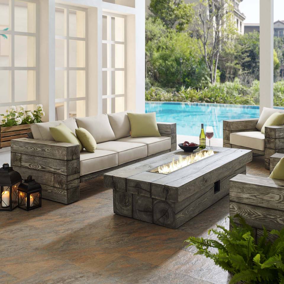 Modway Manteo Rustic Coastal Outdoor Patio Sunbrella® 3 Piece Set | Outdoor Patio Daybed | Modishstore